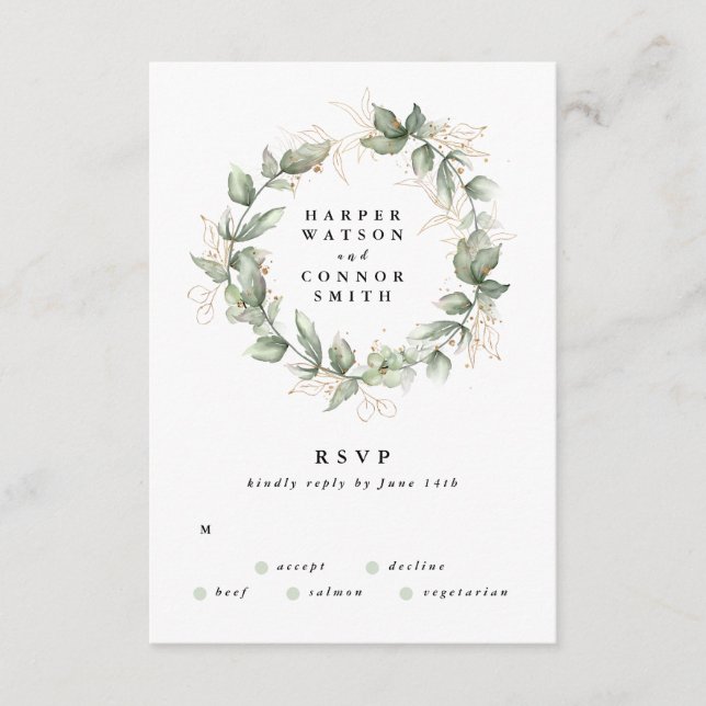 Guld Eucalyptus Bröllop WandeGreenery Moss Sages OSA Kort (Framsida)