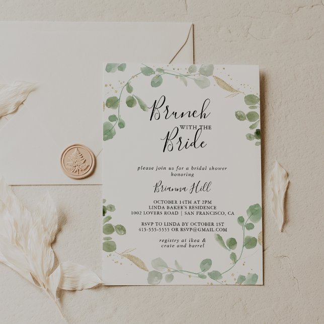 Guld Eucalyptus Brunch med Bride Shower Inbjudningar (Skapare uppladdad)