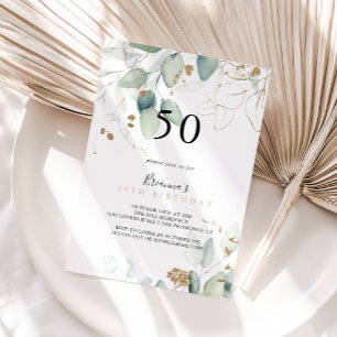 Guld Eucalyptus Calligraphy 50:e Födelsedagsfesten Inbjudningar
