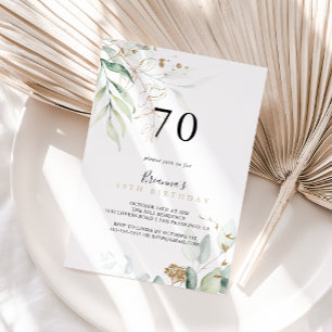 Guld Eucalyptus Calligraphy 70:e Födelsedagsfesten Inbjudningar
