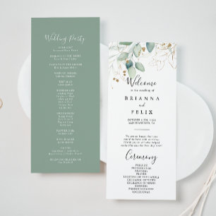 Guld Eucalyptus Calligraphy Bröllop Program