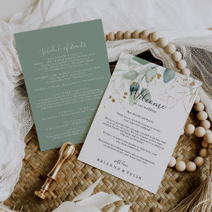 Guld Eucalyptus Calligraphy Bröllop Välkommen Brev