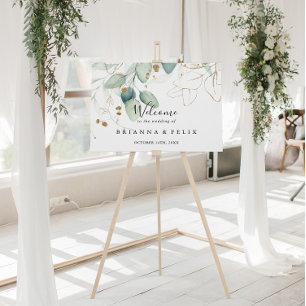 Guld Eucalyptus Calligraphy Bröllop Välkomstskylt Poster