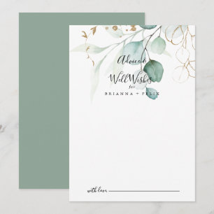 Guld Eucalyptus Calligraphy Bröllop well Önskemål Rådkort