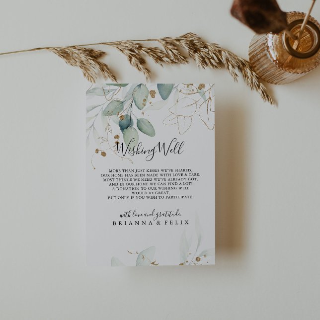 Guld Eucalyptus Calligraphy Bröllop Wishing-Wishin Tilläggskort (Skapare uppladdad)