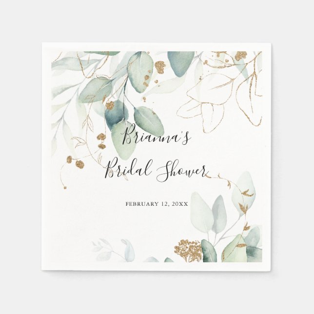 Guld Eucalyptus Calligraphy Möhippa Napkins Pappersservett (Framsidan)