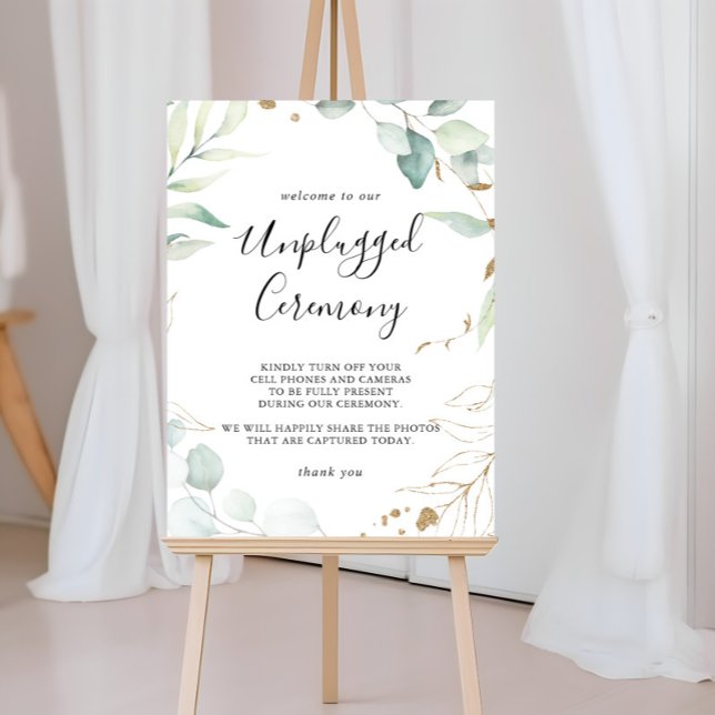Guld Eucalyptus Calligraphy Unplugged Ceremony Poster (Skapare uppladdad)