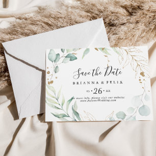 Guld Eucalyptus Calligraphy Vågrät Bröllop Spara Datumet