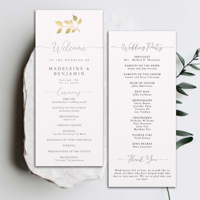 Guld Eucalyptus Elegant Formellt Bröllopsprogram (simple classic wedding ceremony program elegant gold eucalyptus greenery foliage formal traditional)