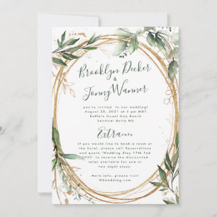 Guld Eucalyptus Elegant Information om Bröllop Inbjudningar