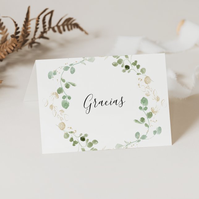 Guld Eucalyptus Foldad Bröllop Gracias Card Tack Kort (Skapare uppladdad)