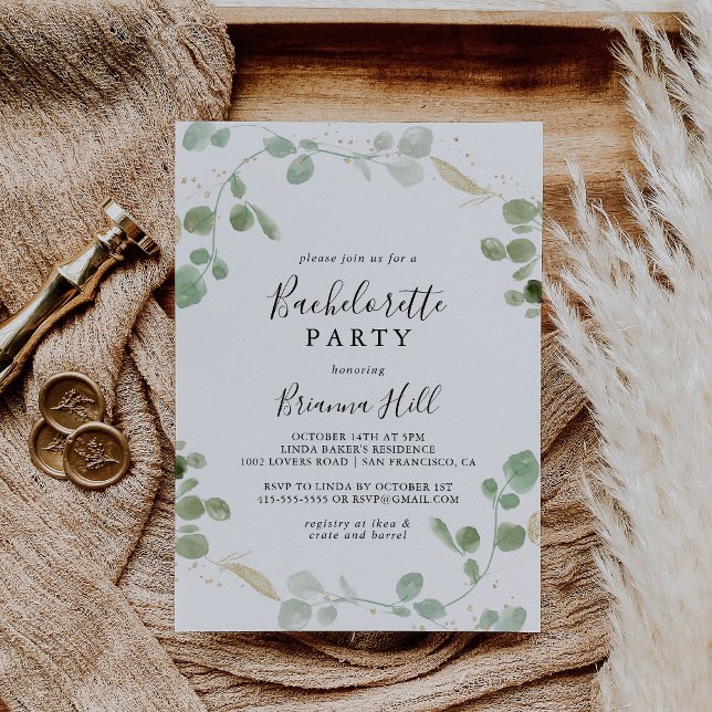 Guld Eucalyptus Foliage Bachelorette Party Inbjudningar (Skapare uppladdad)