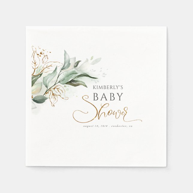 Guld Eucalyptus Greenery Baby Shower Pappersservett (Framsidan)