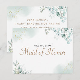Guld Eucalyptus Greenery Maid of honor Frieri Inbjudan Vykort