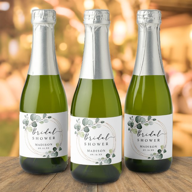 Guld Eucalyptus Greenery Möhippa Favor (Gold Eucalyptus Greenery Bridal Shower Favor Sparkling Wine Label)