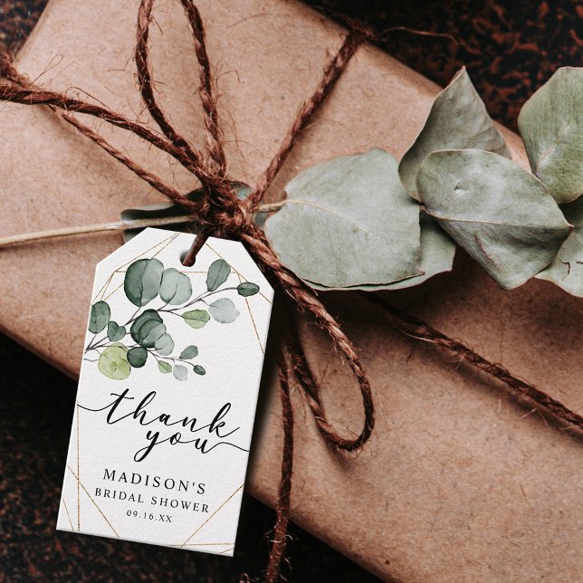 Guld Eucalyptus Greenery Möhippa Favor Presentetikett (Gold Eucalyptus Greenery Bridal Shower Favor Gift Tags)