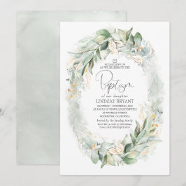 Guld Eucalyptus Greenery Wandeandfåddhet Baptism Inbjudningar