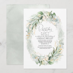 Guld Eucalyptus Greenery Wandefrance Boho Birthday Inbjudningar