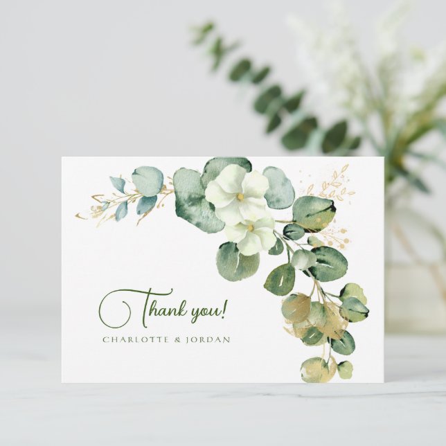 Guld Eucalyptus Grönt av utandningsglas Tack Kort (Stående Fram)