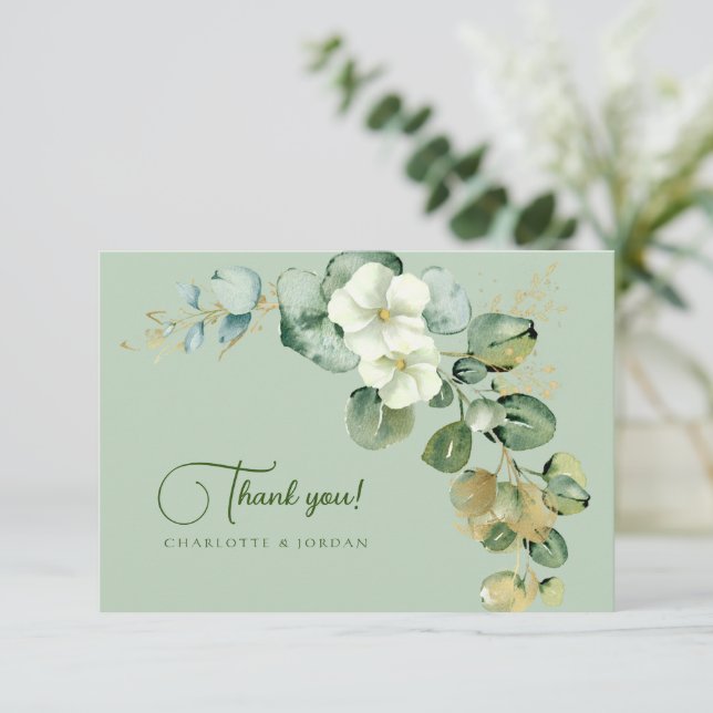 Guld Eucalyptus Grönt av utandningsglas Tack Kort (Stående Fram)