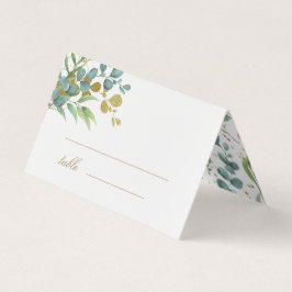 guld eucalyptus löv greenery bröllop bord card kort