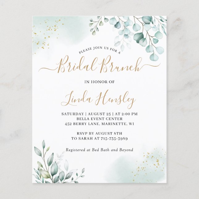 Guld Eucalyptus Löv Greenery möhippa brunch (Framsida)