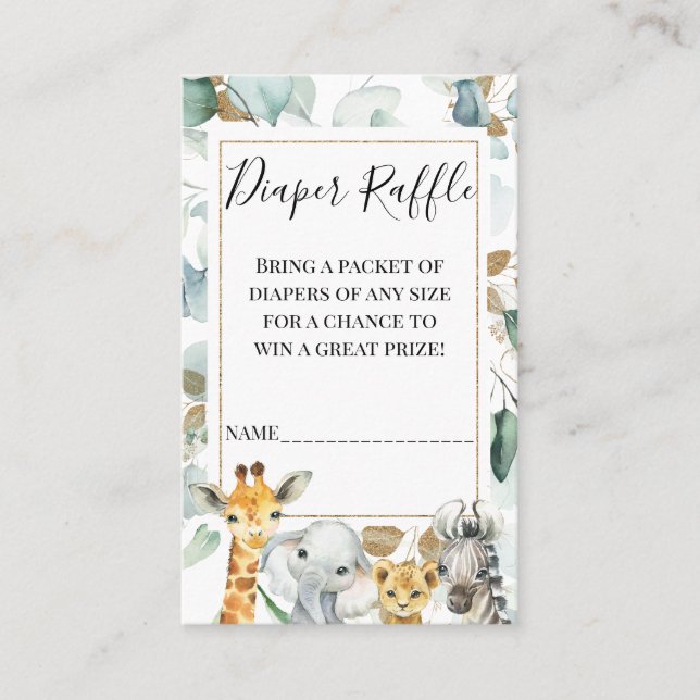 Guld Eucalyptus Safari Diaper Raffle Insert Visitkort (Framsida)