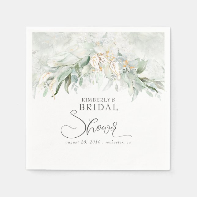 Guld Eukalyptus Grönska Boho Bröllopsfest Pappersservett (Framsidan)