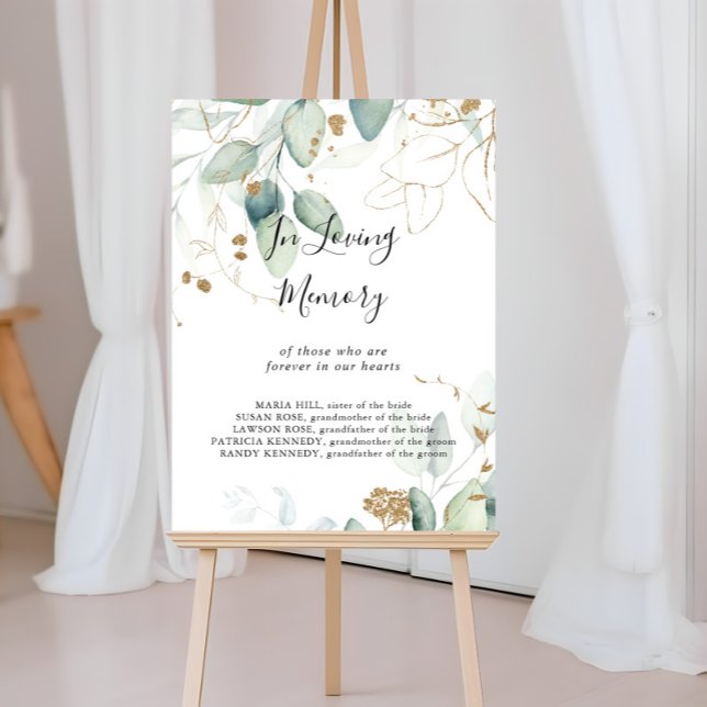 Guld Eukalyptus Kalligrafi I Kärleksfull Minne Sky Poster (Skapare uppladdad)
