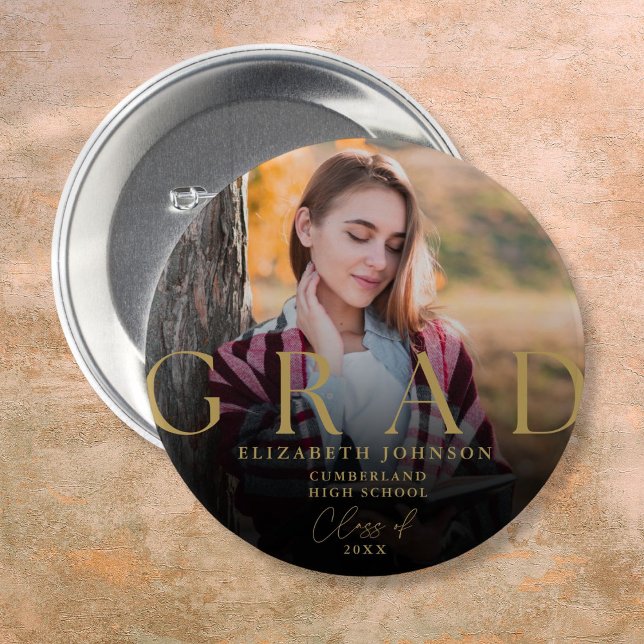Guld Examen Modern Elegant Foto Examen Knapp (Gold Graduation Modern Elegant Photo Grad Button)