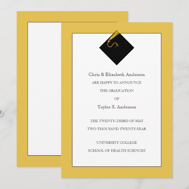 Guld Examensannonsering Inbjudningar (Fram/baksida)