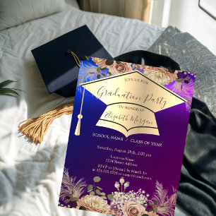 Guld examensmössa, blommor Examen Inbjudningar