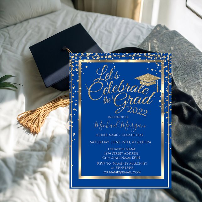 Guld examensmössa diamanter Blå examen   Inbjudningar (Skapare uppladdad)