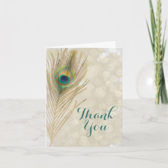 Guld Exotic Peacock Feather Glam Elegant Tack (Framsida)