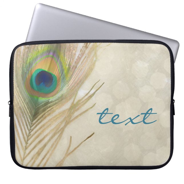 Guld Exotisk Påfågel Fjäder Glam Elegant Chic Laptop Sleeve (Framsidan)
