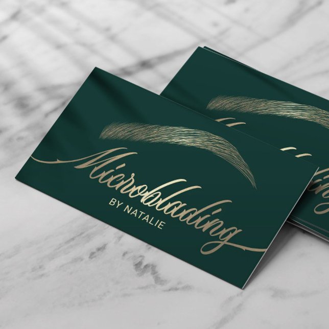 Guld Eyebrow Salon Microblading Modern Grönt Visitkort (Skapare uppladdad)
