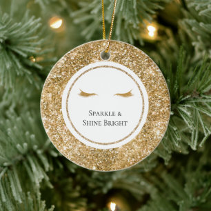 Guld Eyelashglam glitter Julgransprydnad Keramik