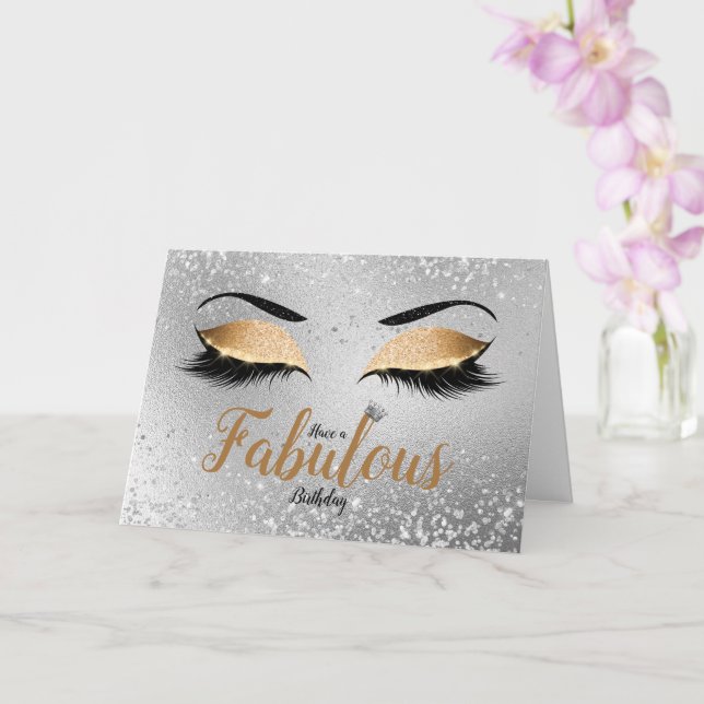 Guld Fabulous Glitter Öga, normalfödelsedag Kort (Orkide)