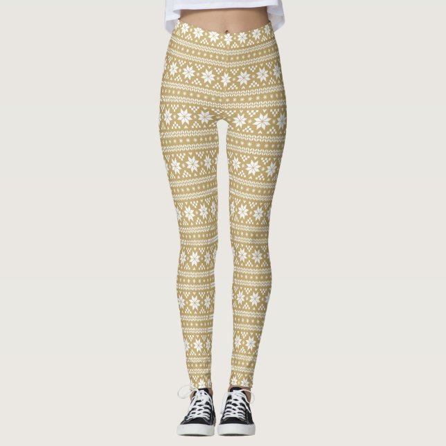 Guld Fair Isle Leggings (Framsida)