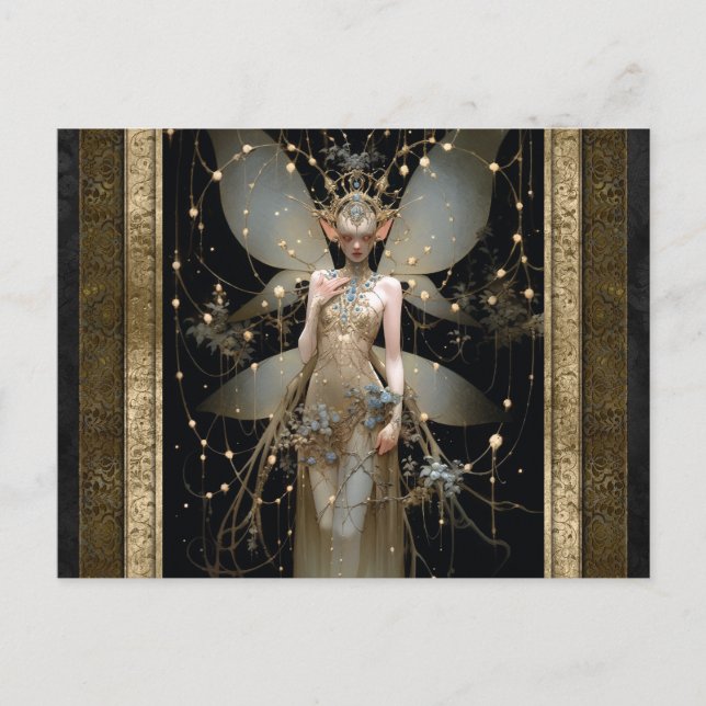 Guld Fairy Girl Fantasy Art Vykort (Framsida)