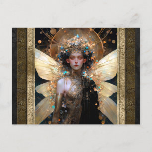Guld Fairy Girl Fantasy Art Vykort