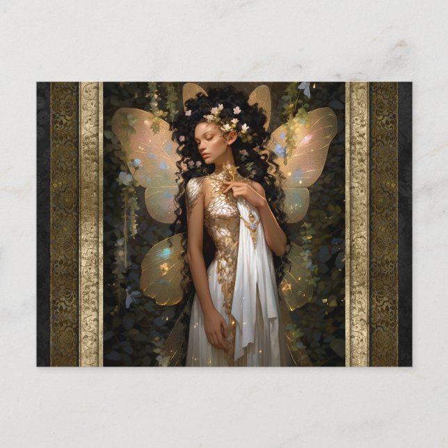 Guld Fairy Girl Fantasy Art Vykort (Framsida)