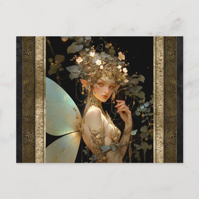 Guld Fairy Girl Fantasy Art Vykort (Framsida)
