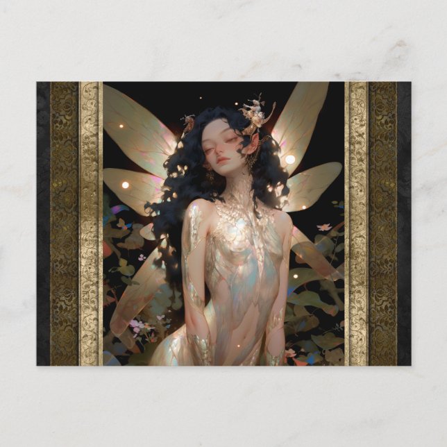 Guld Fairy Girl Fantasy Art Vykort (Framsida)