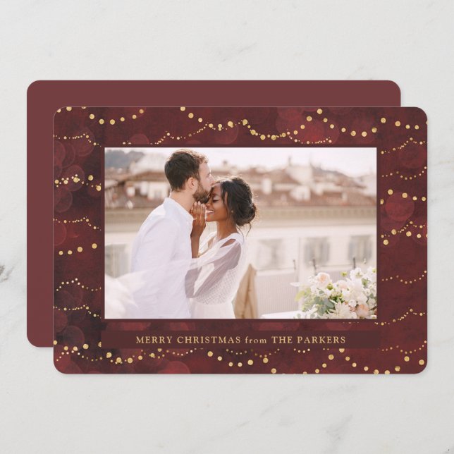 Guld Fairy Ljus | Elegant en fotojul Julkort (Fram/baksida)