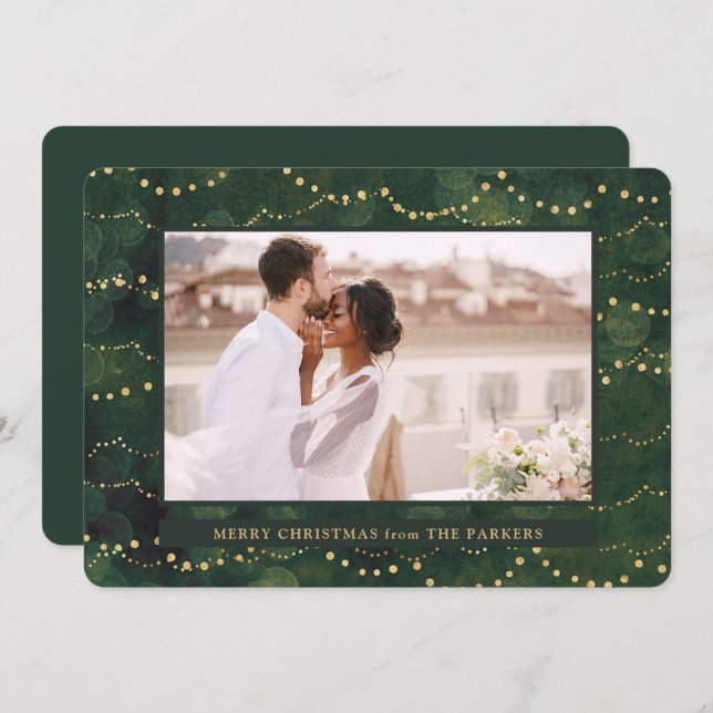 Guld Fairy Ljus | Elegant en fotojul Julkort (Fram/baksida)