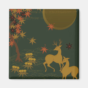 Guld Fall Måne Rustic Forest Nature Hjort Magnet