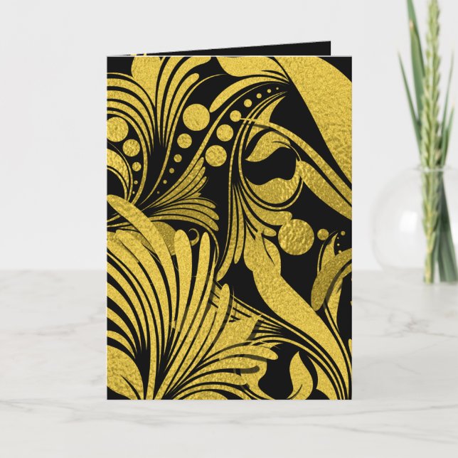 Guld Falsk Folie på Svart Elegiskt Nyår Helgkort (Framsida)