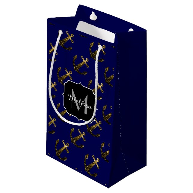 Guld falska glitter Ankare mönster marin Monogram (Framsidan Vinklad)