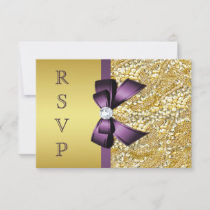 Guld Falska Sekvensdiamanter Lila Båge RSVP OSA Kort